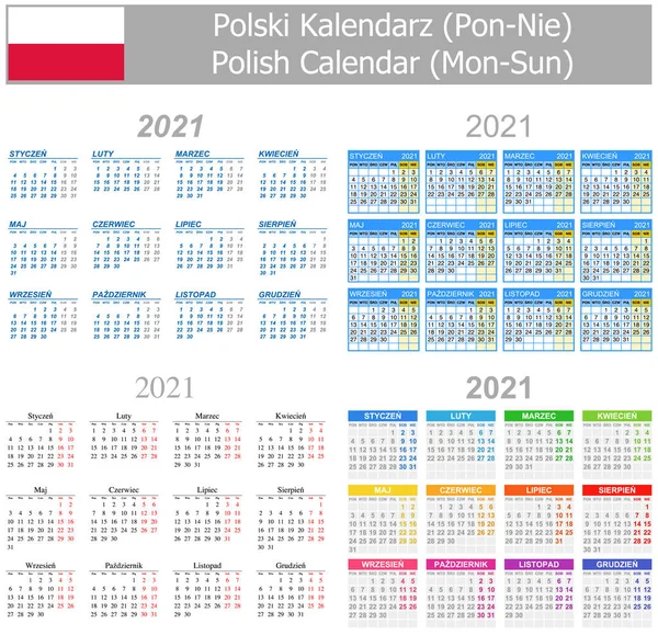 2021 Calendario Mezclas Polaco Lun Sun Sobre Fondo Blanco — Vector de stock