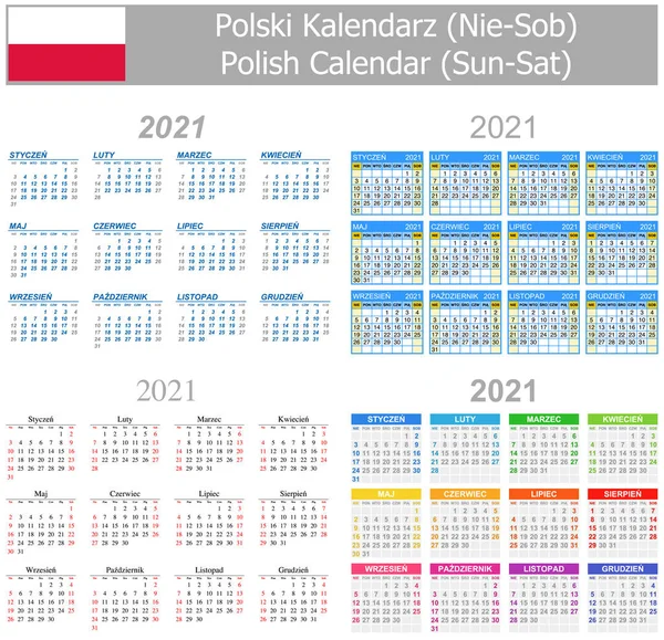 2021 Polish Mix Calendar Sun Sat White Background — 스톡 벡터