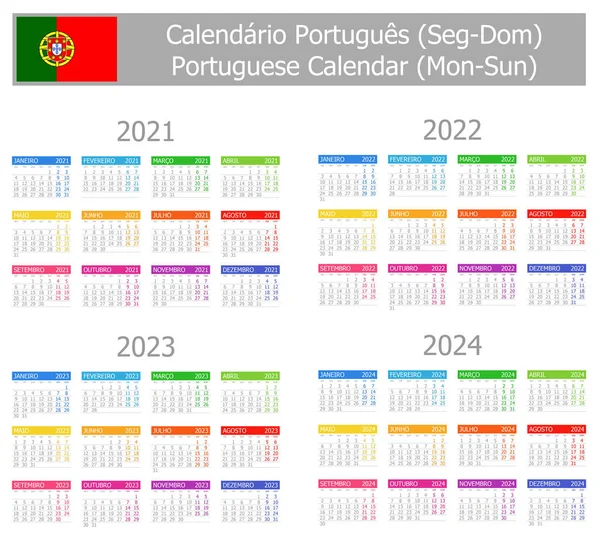 2021 2024 Portoghese Tipo Calendario Lun Sole Sfondo Bianco — Vettoriale Stock