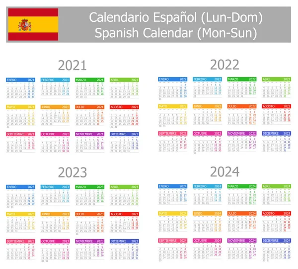 2021 2024 Spagnolo Tipo Calendario Lun Sole Sfondo Bianco — Vettoriale Stock