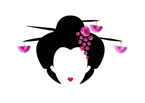 Portret van Japanse of Aziatisch meisje, traditionele stijl, vectorillustratie — Stockvector