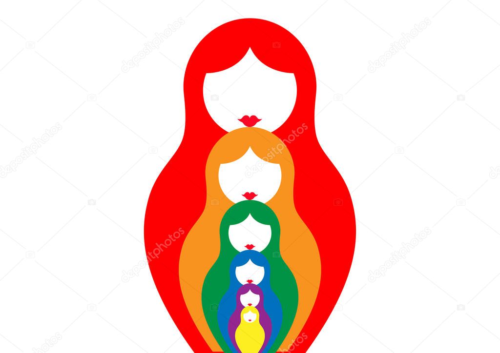 Russian nesting dolls matrioshka, set icon colorful symbol of Russia, vector isolated or white background