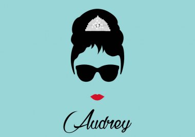 Audrey Hepburn, minimalist portre siyah gözlüklü izole vektör 