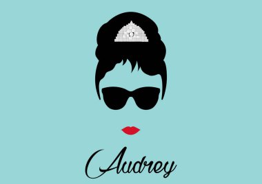 Audrey Hepburn, minimalist portrait with black glasses,  vector isolated 