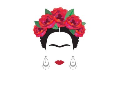 Frida Kahlo, vektör çizim, modern Meksika veya İspanyolca kadın portresi portresi