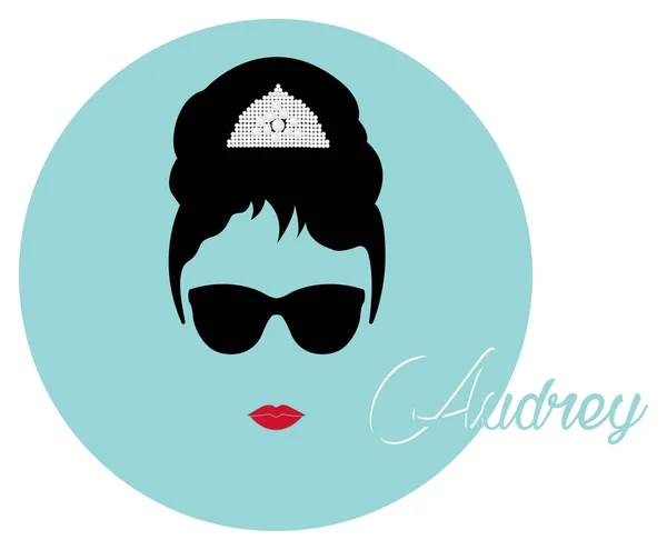 Audrey Hepburn, avec lunettes noires, portrait vectoriel isolé — Image vectorielle