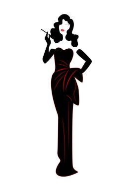 Diva Hollywood silueti, Beautiful retro moda kadın, izole vektör
