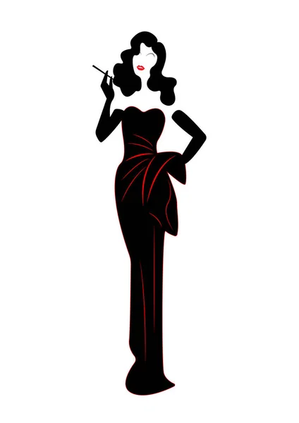 Diva Hollywood silueta, hermosa mujer de la moda retro, vector aislado — Vector de stock