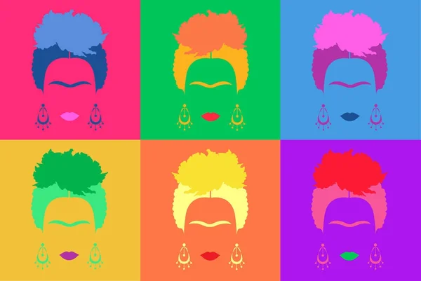 Frida Kahlo background Colored Vector Illustration Pop Art Style Andy Warhol — Stock Vector