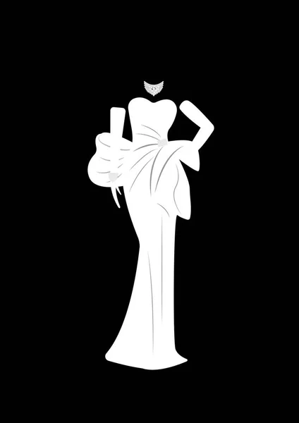 Bride Silhouette in Wedding Dress, elegant evening dress with jewelery, vector isolated or black background — Stock Vector