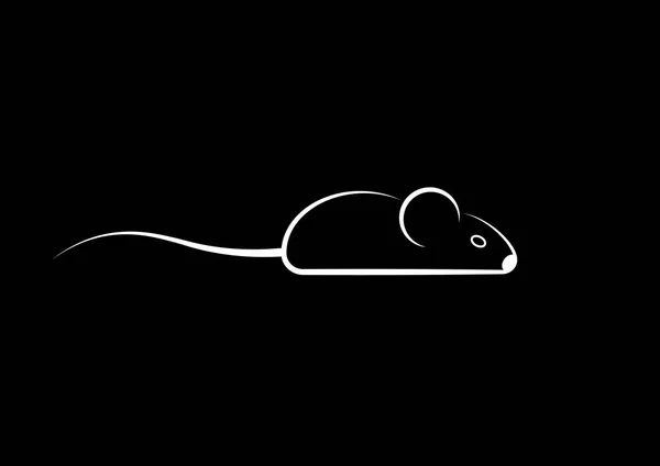 Elegante icono de un icono de ratón blanco para la web y la impresión. Símbolo minimalista de la casa de un ratón roedor o rata ilustración vectorial en blanco y negro aislado o fondo negro — Vector de stock
