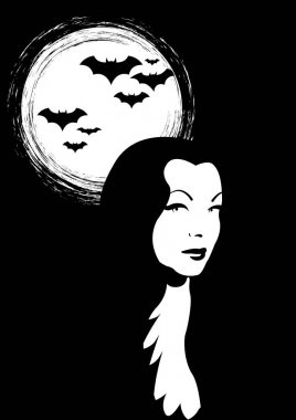  ay ve yarasalar, Morticia ilham, vektör izole siyahla korku kadında 