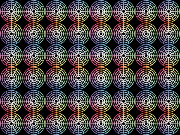 Psychedelic cirklar sömlös Web geometriska mönster. Ram gränsen tapet. Eleganta upprepande vektor prydnad färgglada — Stock vektor