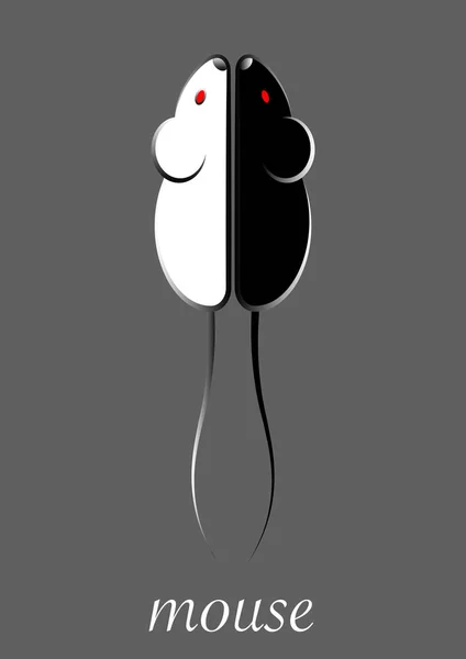 Icône élégante d'une icône de souris noire et blanche pour le web et l'impression. Symbole minimaliste de la maison d'une souris ou d'un rat rongeur, vecteur isolé ou fond gris — Image vectorielle