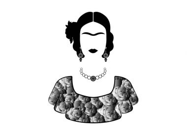 Frida Kahlo vektör portre, bir geleneksel saç modeli, Meksika el sanatları takı, izole vektör ile güzel Meksika ya da İspanyol kadın 