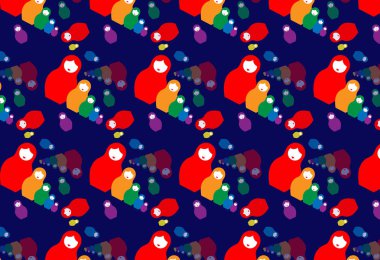 Rus iç içe bebek matrioshka arka plan, Rusya'nın renkli sembol simge kümesi, üç boyutlu efekt Dikişsiz desen vektör