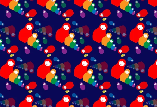 Fondo ruso nesting muñecas matrioshka, icono conjunto símbolo colorido de Rusia, vector efecto tridimensional patrón sin costuras — Vector de stock