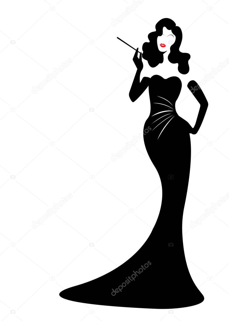 shop logo fashion woman, black silhouette diva. Company logo design, Beautiful cover girl retro , isolated