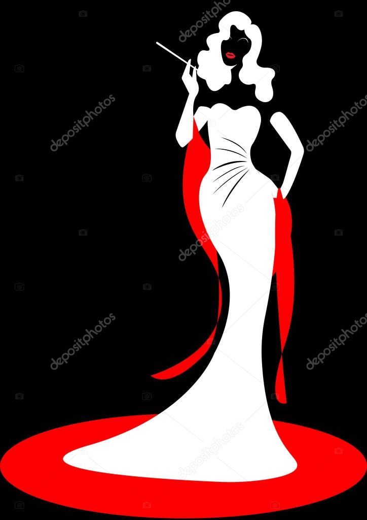 shop logo fashion black woman, white silhouette diva. Company logo design, Beautiful cover girl retro , isolated or black background 