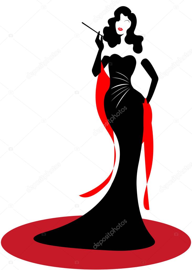 shop logo fashion woman, black silhouette diva. Company logo design, Beautiful cover girl retro , vector  isolated