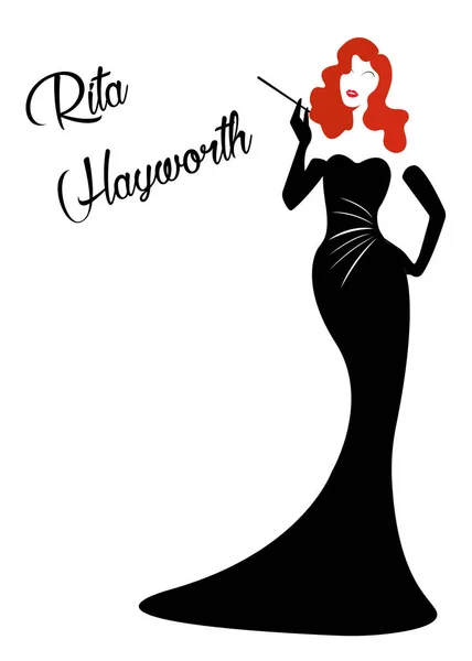 Potret vektor Rita Hayworth, siluet penyanyi Gilda diva - Stok Vektor