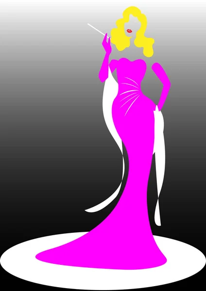 Diva Hollywood silueta, hermosa mujer rubia de moda retro, vector aislado — Vector de stock