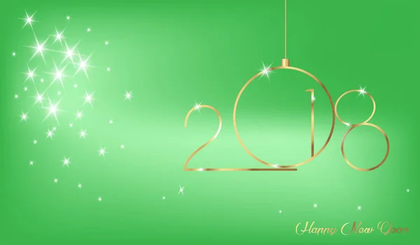 2018 Feliz Ano Novo com textura dourada com bola e estrelas de Natal, fundo vetorial isolado ou verde, elementos para calendário e cartões de felicitações ou convites temáticos de Natal — Vetor de Stock