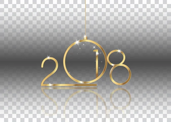 2018 Happy New Year with gold texture whit christmas ball, gold plated metal, vector isolated — Stock Vector