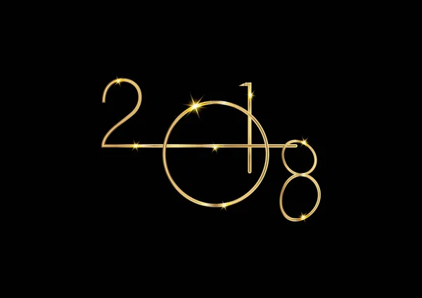 2018 Feliz Ano Novo com textura de ouro com bola de Natal, metal banhado a ouro, vetor isolado ou fundo preto — Vetor de Stock