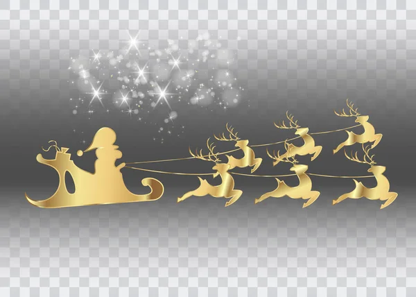 Санта-Клаус из золота с оленем, летящим со звездами, вектор изолирован — стоковый вектор