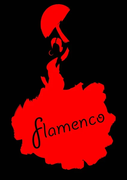 Tancerka flamenco, sylwetka piękny hiszpański kobiety w długiej sukni z wentylatorem, wektor na białym lub czarnym tle — Wektor stockowy