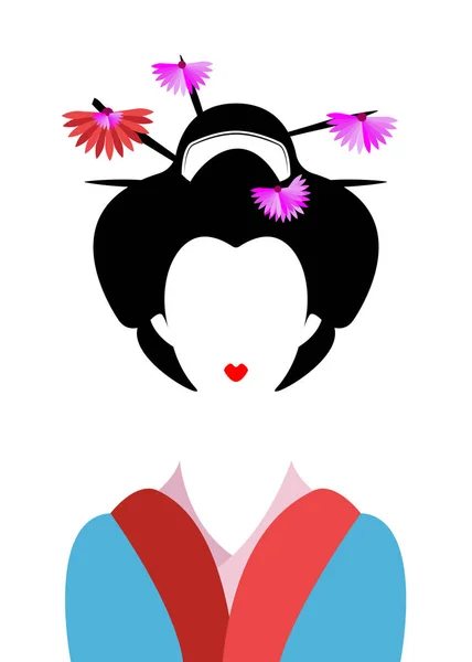 Πορτραίτο κοριτσιού Ιάπωνας ή Ασιάτης, παραδοσιακό στυλ με Ιαπωνικά κιμονό, εικονογράφηση διάνυσμα απομονωμένες — Διανυσματικό Αρχείο