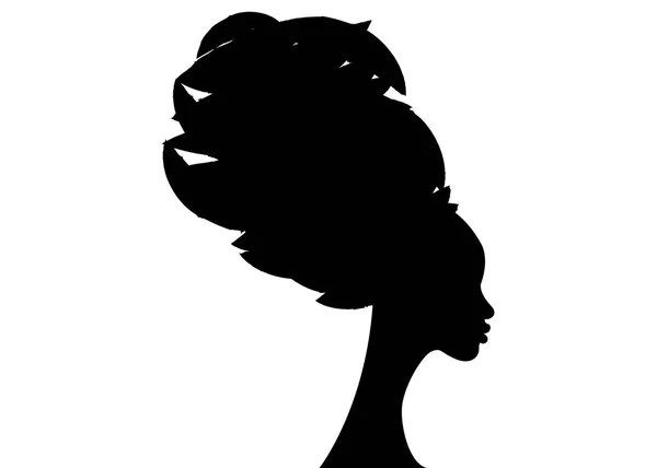 Portret mooie Afrikaanse vrouw in traditionele tulband, zwarte vrouwen vector silhouet geïsoleerd — Stockvector