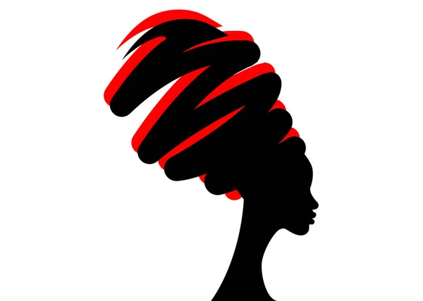 Πορτρέτο όμορφη αφρικανική γυναίκα στον παραδοσιακό σαρίκι, μαύρες γυναίκες διάνυσμα σιλουέτα απομονωθεί, χτένισμα έννοια — Διανυσματικό Αρχείο