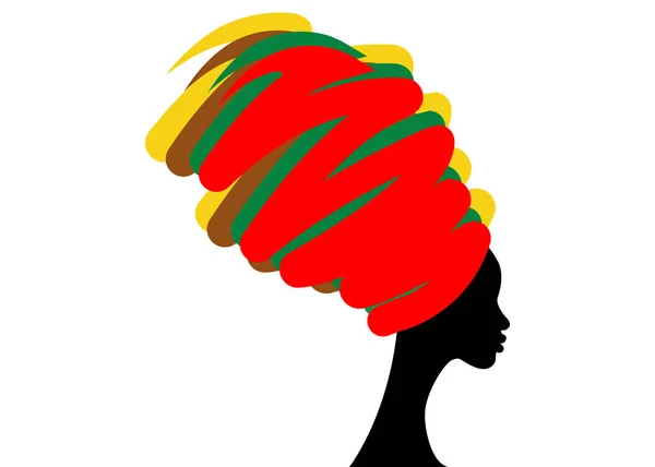 Retrato bela mulher africana em turbante tradicional, mulheres negras silhueta vetorial isolado, conceito de penteado — Vetor de Stock