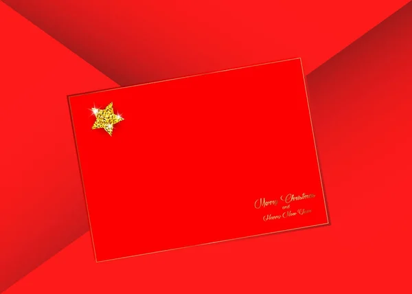 Frohe Weihnachten und ein glückliches neues Jahr Karte, heller Stern aus Gold glitzert, roter Vektor-Umschlag Hintergrund — Stockvektor