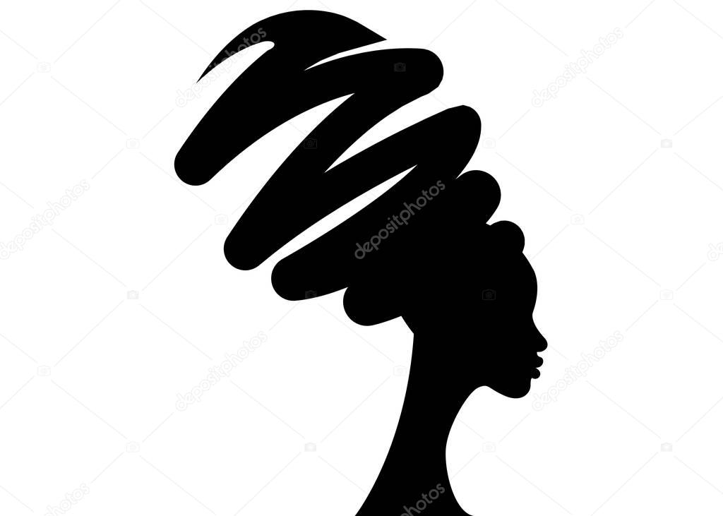 Download Portrait beautiful African woman in traditional turban, black women vector silhouette isolated ...