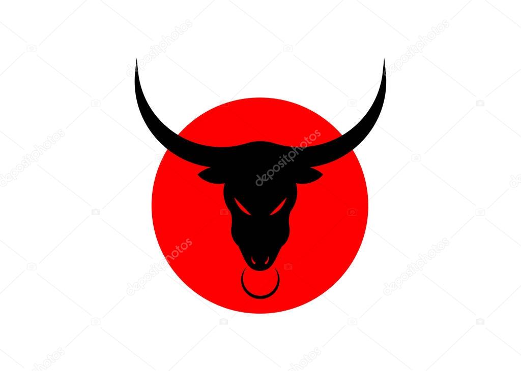 Taurus black bull head logo design template, red and black vector isolated