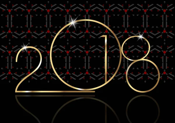 2018 Feliz Ano Novo com textura de ouro com bola de Natal, metal banhado a ouro, vetor isolado ou fundo preto — Vetor de Stock