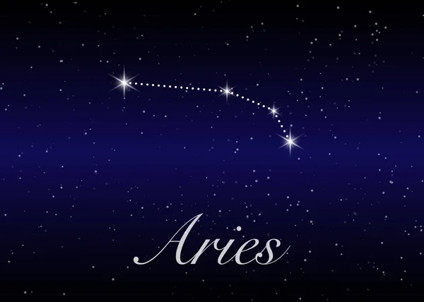 Ariete costellazioni zodiacali segno sul bel cielo stellato con la galassia e lo spazio dietro. Ariete costellazione simbolo oroscopo su sfondo cosmo profondo . — Vettoriale Stock