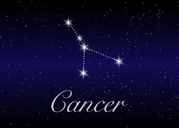 Cancer zodiac rasi bintang tanda pada indah langit berbintang dengan galaksi dan ruang di belakang. Horoskop kanker simbol konstelasi pada latar belakang kosmos dalam . - Stok Vektor