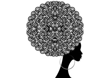 portre Afrikalı kadınlar, saçlı esmer kadın yüzü izole vektör üzerinde afro ve etnik geleneksel küpe, saç stili kavramı 