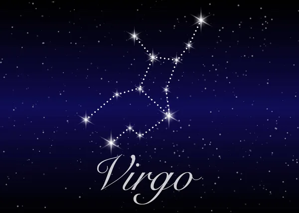 Vergine costellazioni zodiacali segno sul bel cielo stellato con la galassia e lo spazio dietro. Oroscopo vergine costellazione simbolo su sfondo cosmo profondo . — Vettoriale Stock