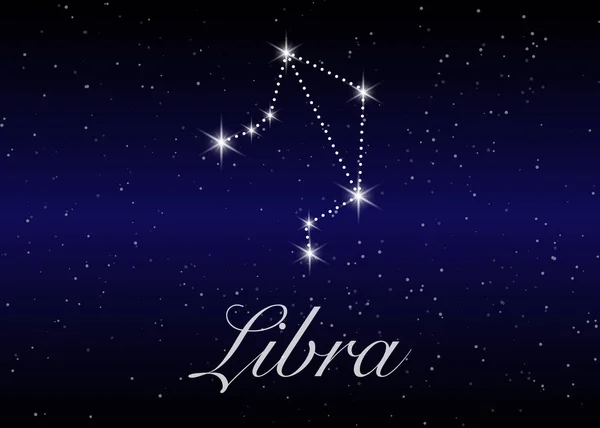 Libra zodiaku gwiazdozbiory Zarejestruj na piękne niebo gwiaździste z galaxy i przestrzeń za. Bilans horoskop symbol konstelacji na tle głęboki kosmos. — Wektor stockowy