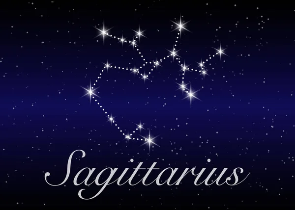 Sternbilder markieren einen schönen Sternenhimmel mit Galaxie und Weltraum im Hintergrund. Bogenschütze Zeichen Horoskop Symbolkonstellation auf tiefen Kosmos Hintergrund. Vektor — Stockvektor