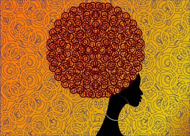 portre Afrikalı kadınlar, saçlı esmer kadın yüzü izole vektör veya kıvırcık arka plan, saç stili kavramı üzerinde afro ve etnik geleneksel küpe