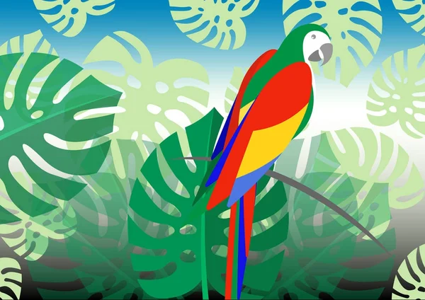 Papagaio com fundo padrão floral verão, vetor para papéis de parede, fundos da página web, texturas de superfície, têxtil . — Vetor de Stock