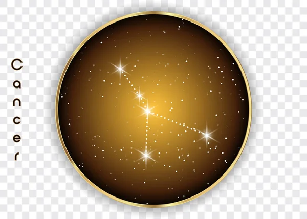 Cáncer constelaciones del zodíaco signo en el hermoso cielo estrellado con la galaxia y el espacio detrás. Cáncer horóscopo símbolo constelación en fondo cosmos profundo. Vector aislado — Archivo Imágenes Vectoriales