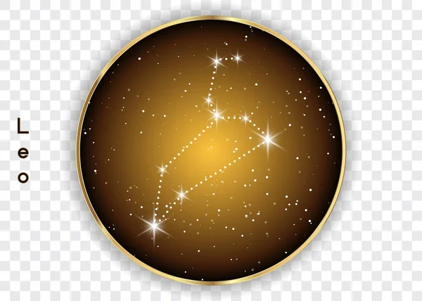 Leo costellazioni zodiacali segno sul bel cielo stellato con la galassia e lo spazio dietro. Oroscopo leone costellazione simbolo su sfondo cosmo profondo. Vettore isolato — Vettoriale Stock