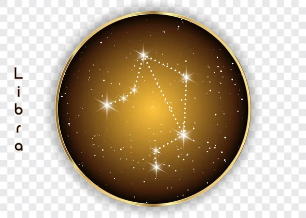 Libra constellations du zodiaque signe sur beau ciel étoilé avec la galaxie et l'espace derrière. Balance horoscope symbole constellation sur fond cosmos profond. vecteur isolé — Image vectorielle